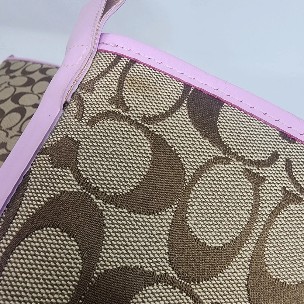 Coach Pink Rain Boots 8B tan Signature Monogram Canvas
